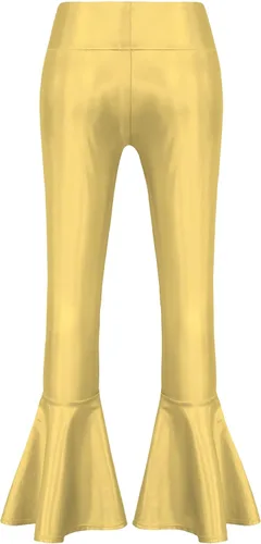 Vista 2 de Oyolan Pantalones acampanados metálicos brillantes para niñas, pantalones de cintura alta, pantalones de leggings modernos de jazz, hip hop