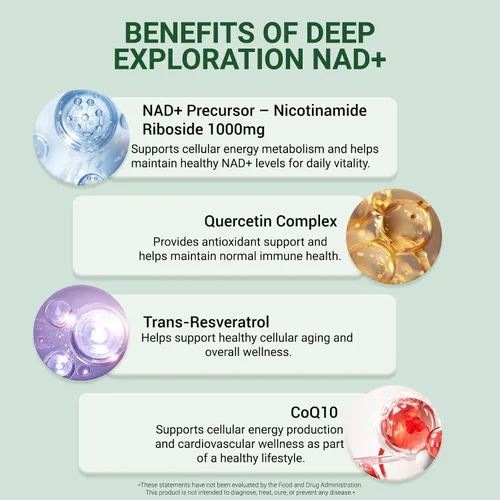Vista 3 de Ncduyde Suplemento NAD+, liposomal NAD nicotinamida ribósido resveratrol 1500 mg - Anti-envejecimiento y salud cerebral, mejora la energía