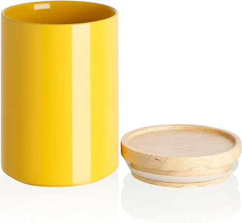 Vista 10 de Recipientes de cocina Sweejar, tarro de almacenamiento de cerámica para alimentos, recipientes apilables con tapa hermética de madera para servir