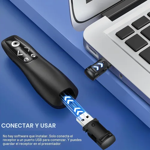 Vista 5 de Ratón Aire 2-en-1 USB Tipo C Clicker de Presentación Presentador Inalámbrico Remoto para PowerPoint, Clicker de PowerPoint con Control de Volumen