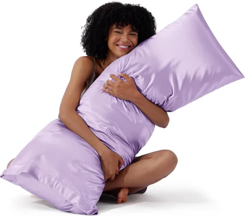 Vista 37 de Bedsure Paquete de 2 fundas de almohada de satén similares a las fundas de almohada de seda tamaño estándar, funda de almohada para mujeres que