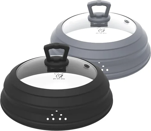 Vista 13 de Tapa protectora de salpicaduras de vidrio ventilado para microondas, con silicona plegable para alimentos como placa de cubierta de olla de 10.8