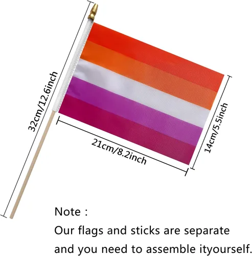 Vista 2 de TSMD Sunset Lesbian Les Pride Stick Flag - Mini banderas de mano LGBT arco iris, 5 x 8 pulgadas, paquete de 12