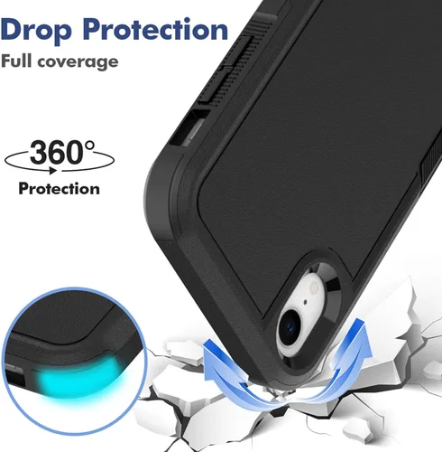 Vista 3 de Funda para iPhone XR: funda protectora de doble capa resistente para teléfono celular, a prueba de golpes, resistente, con protector de pantalla