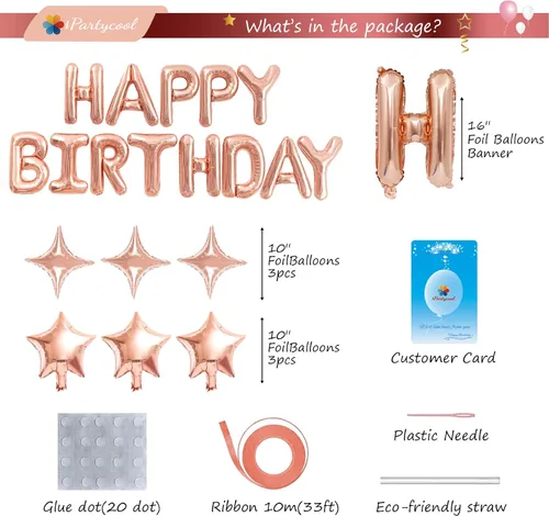 Vista 3 de iPartycool - Cartel de globos de feliz cumpleaños, 24 piezas de letras de aluminio de tereftalato de polietileno de alta calidad en 3D de oro rosa