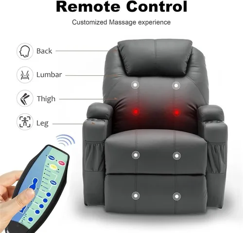 Vista 3 de Lazy Boy - Silla reclinable giratoria de 360° para adultos, mecedora con masaje y calor, mecedora manual con control remoto y soporte para tazas