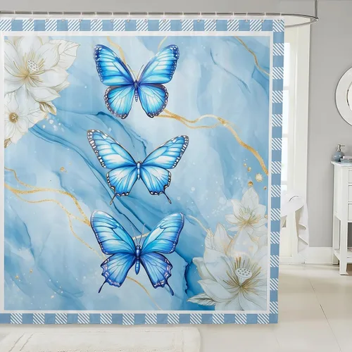 Vista 23 de Butterfly Shower Curtain Bohemian Bathroom Shower Curtain Set for Kids Adult Sun Moon Bath Curtain Yellow Butterfly Waterproof Curtains Room Decor