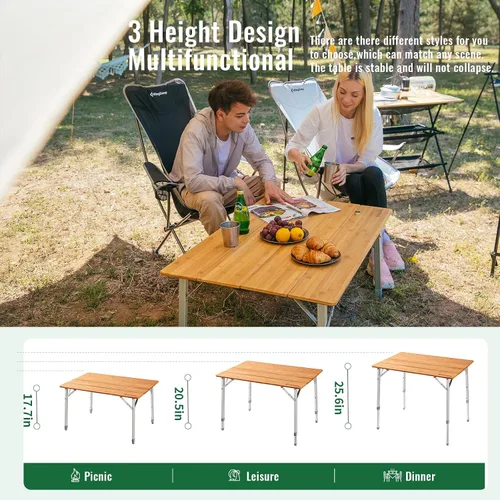 Vista 6 de KingCamp Silla plegable de gran tamaño, resistente 450 libras con mesa plegable de bambú, mesa de picnic portátil con bolsa de transporte