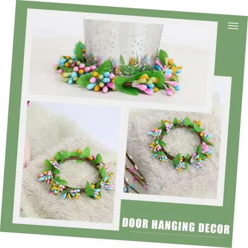 Vista 3 de KOMBIUDA 4 coronas de velas de Pascua para decoración de mesa, portavelas de bayas de primavera, encantadores adornos florales para fiestas