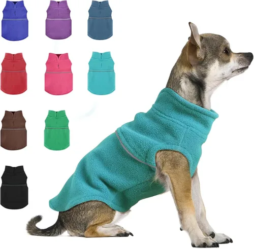 Vista 14 de Suéteres para Perros Pequeños para Niñas, Chaleco de Forro Polar para Perros con Orificio para Correa, Suéter Cálidamente Ajustable, Chaqueta