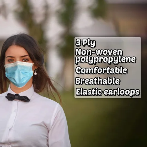 Vista 4 de Máscara facial desechable de 3 capas, cubierta de boca transpirable hecha con polipropileno y bucles elásticos para las orejas, ideal para viajes