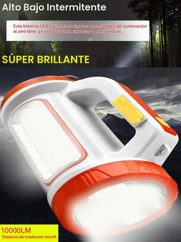 Vista 3 de SUYOOULIN Linterna LED recargable solar, súper brillante, 10000 lm, reflector LED de mano, linterna de campamento, luz de trabajo, 5 modos de luz