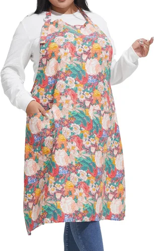 Vista 33 de Delantales de algodón y lino para hornear, talla grande, para mujer, con bolsillos, cocina