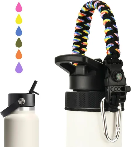 Vista 9 de Paracord Handle for Hydro Flask Water Bottles Standard/Wide Mouth, Strap Holder with Safety Rubber Ring & Carabiner, Easy to Carry and Durable