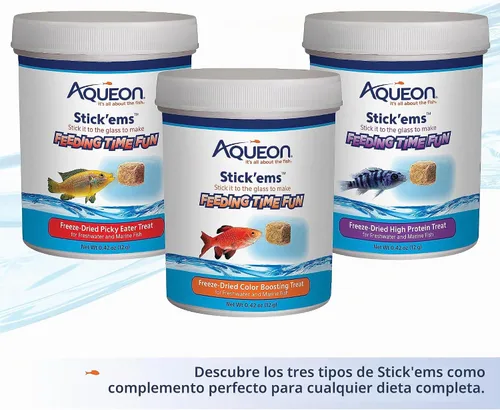 Vista 4 de Aqueon Stick'ems - Golosinas de pescado para mascotas liofilizadas que aumentan el color, 0.42 onzas