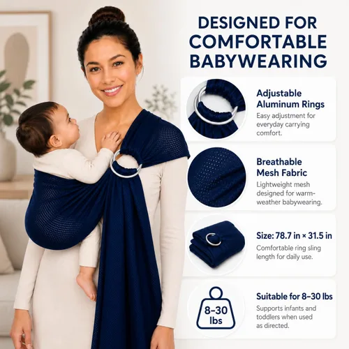 Vista 6 de Bandolera ajustable con anillo de aluminio para transportar bebés, Talla única, Azul