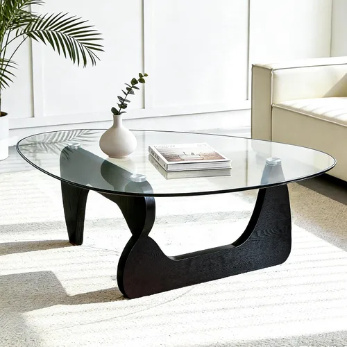 Vista 9 de Mesa de centro pequeña, mesa de centro negra moderna de mediados de siglo para sala de estar, mesas centrales abstractas con parte superior