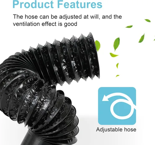 Vista 3 de Manguera de ventilación de aluminio de 3 pulgadas, conducto de aire flexible de 8 pies con 2 abrazaderas, diseño resistente de 4 capas para HVAC