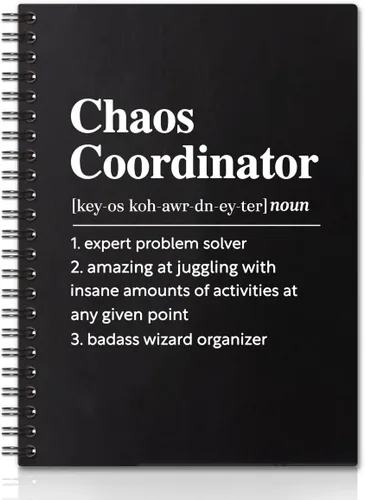 Vista 7 de Chaos Coordinator - Cuadernos de espiral de tapa dura negra y dorada, cuaderno de coordinador del caos, regalos de agradecimiento para empleados
