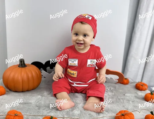 Vista 5 de Auggle Disfraz de uniforme de Halloween para bebé niño y niña, mameluco de una pieza con sombrero