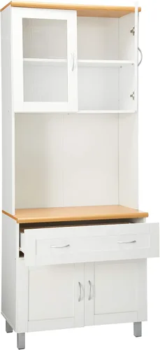 Vista 4 de HODEDAH IMPORT - Armario de cocina alto con espacio cerrado superior e inferior, 1 cajón, gran espacio abierto para microondas en color blanco