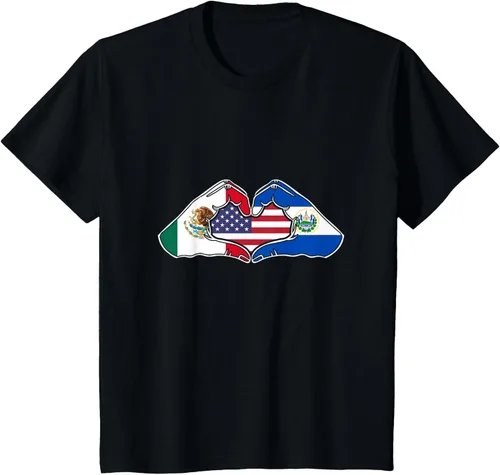 Vista 45 de Corazón manos México, El Salvador y Estados Unidos. Camiseta, Negro