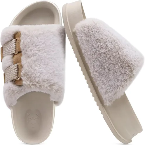 Vista 11 de KuaiLu Pantuflas ortopédicas para mujer con soporte de arco, sandalias acolchadas suaves para mujer, sandalias de moda con punta abierta, de piel