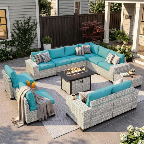 Vista 101 de Muebles de patio al aire libre conjunto PE mimbre ratán al aire libre sofá seccional Gris