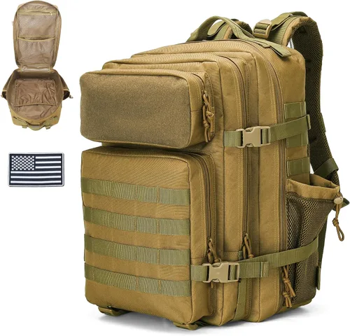 Vista 11 de gracedon Mochila Táctica Militar para Hombres y Mujeres, Mochila de Campamento del Ejército, Mochila de Asalto de 45L para Viajes, Senderismo (Negro)