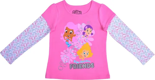 Vista 2 de Nickelodeon Bubble Guppies - Camiseta de manga larga para niñas pequeñas y pequeñas, color rosa