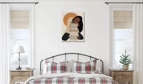 Vista 9 de Arte de pared bohemio afroamericano, pintura impresa enmarcada de mujeres negras, póster de amante de libros, impresión en lienzo de niña negra