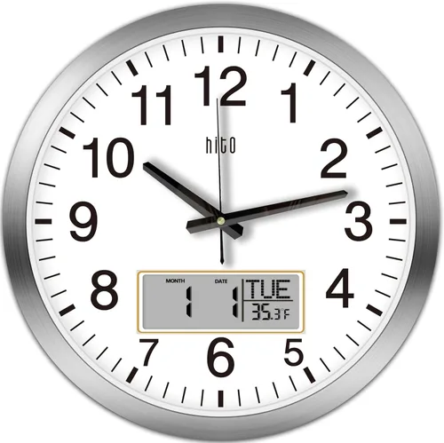 Vista 25 de HITO Reloj de pared silencioso de 10 pulgadas, funciona con pilas, sin tictac, cubierta de vidrio, marco de aluminio plateado, para decoración