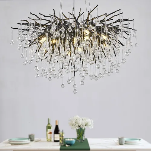 Vista 8 de Candelabro de cristal para comedor, lámpara moderna de 24 pulgadas para sala de estar, candelabros de rama de árbol dorado con 8 luces, lámpara