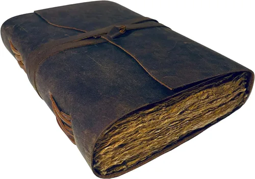 Vista 12 de Diario de cuero vintage – 200 páginas de papel rústico con borde irregular – Páginas sin líneas, Libro de las Sombras, Grimorio, Cuaderno de notas