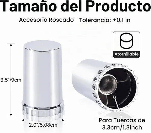 Vista 2 de 33mm Cubiertas de tuerca de lengüeta, 33mm x 3 1/2 pulgadas de plástico ABS cromado, cilindro de tuerca con rosca, cubiertas de tuerca de lengüeta