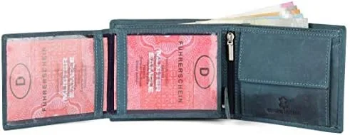 Vista 5 de Cartera de cuero genuino con protección RFID para hombres, Azul, Moderno