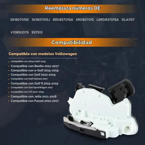 Vista 2 de Actuador de pestillo de bloqueo de puerta delantera izquierda del lado del conductor compatible con VW Golf 2012-2019, para Jetta 2011-2018