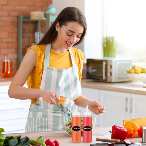 Vista 5 de Paquete de 36 botellas exprimibles de condimentos de 8 onzas a granel, a prueba de fugas, salsas multiusos para salsa de tomate y pintura, botellas