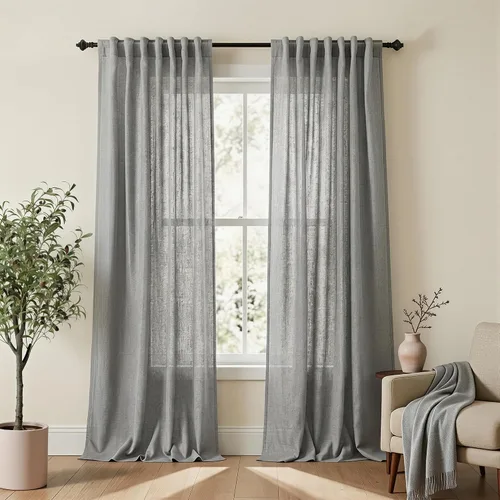 Vista 68 de Mrs.Naturall Cortinas negras de 45 pulgadas de largo, cortinas cortas de lino transparente para privacidad para cocina, dormitorio, ventanas