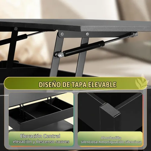 Vista 5 de WLIVE Mesa de Centro, Mesa de Centro con Tapa Elevable con 2 Cajones, Gran Almacenamiento y Estante Abierto, Tapa de Mesa Elevable para Sala de Negro