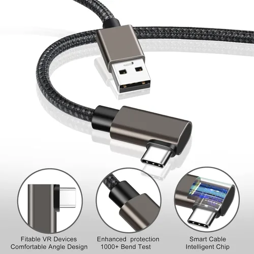 Vista 5 de Quest 3 Accesorios Cable tipo C a USB3.0 de 16 pies23 pies Quest 2pro Oculus Línea de cable de transferencia de fecha de alta velocidad de 90 grados