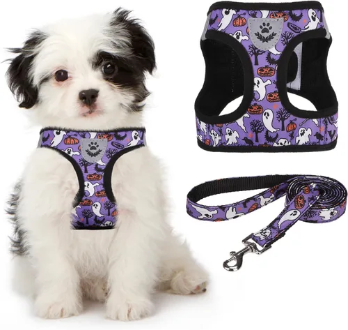 Vista 29 de Arnés de malla suave para cachorros – Juego de arnés y correa para perros pequeños, ajustable y cómodo chaleco reflectante acolchado para cachorros