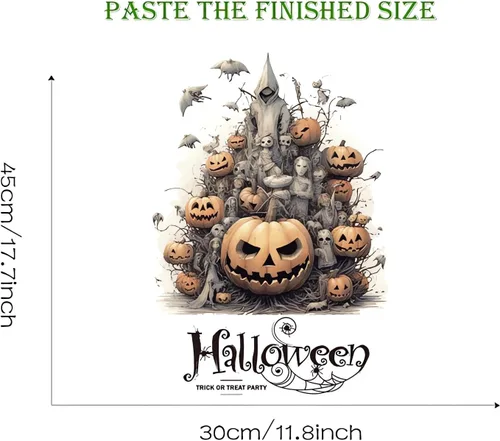 Vista 6 de Calcomanías de pared de monstruo de calabazas de Halloween, calcomanías de pared de fantasmas de terror de Halloween, vinilo extraíble