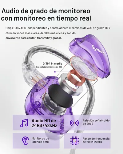 Vista 2 de Sound Card Karaoke Headset with Mic, in-Ear Monitor Livestreaming Headphone