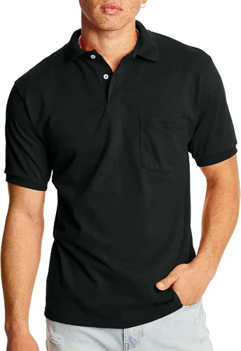 Vista 2 de Hanes Polo de manga corta con bolsillo para hombre (paquete de 2)