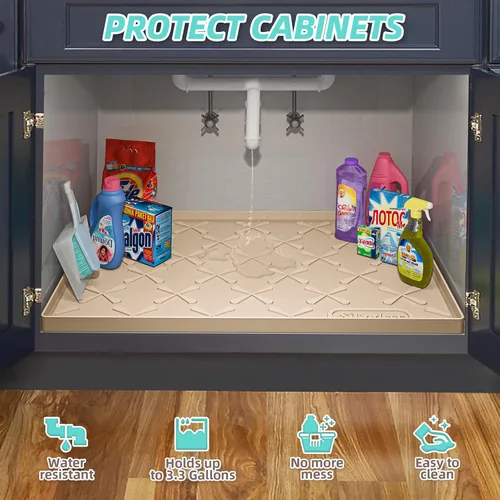 Vista 3 de SIKADEER Tapete impermeable de 19 x 19 pulgadas para debajo del fregadero, tapete de silicona para estante de cajones de cocina y revestimiento