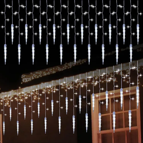 Vista 10 de LAMPHOME Luces de Navidad de carámbanos, 155 luces LED de 141 pulgadas conectables para el día de San Valentín, 10 gotas, 11 modos, cortina