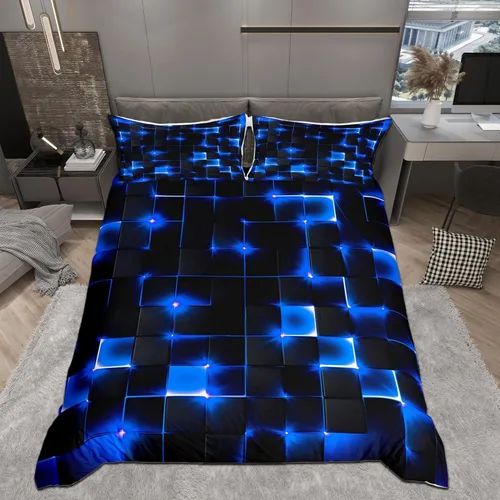 Vista 25 de Juego de funda de edredón con lazo de dibujos animados para niñas, tamaño individual, juegos de ropa de cama de princesa con lazo para niños, 2 Azul