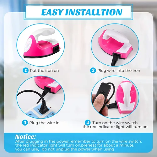 Vista 5 de Honoson 2 piezas de mini hierro para manualidades de viaje, planchas planas portátiles, mini plancha de calor con base de carga, accesorios