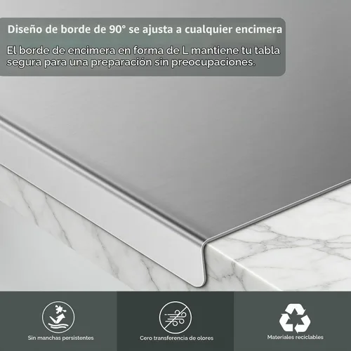 Vista 4 de Tabla de cortar de acero inoxidable para cocina, tabla de cortar de metal con mostrador de labios, apta para lavavajillas, tabla de cortar